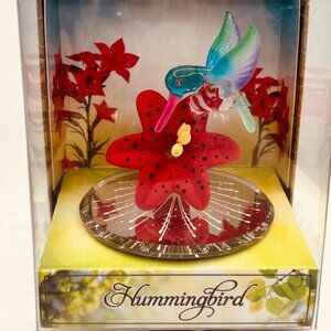 Hummingbird Red Lily Glass Figurine Keepsake Box Gift Decor